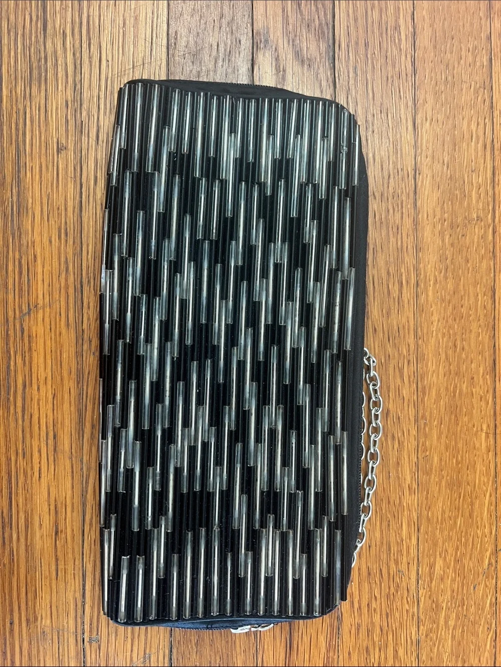 BCBG Black Beaded Chain Strap Evening Clutch